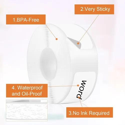 Vista 3 de 3 rollos de cintas adhesivas para Phomemo D30, 0.472 in x 1.575 in, color blanco, autoadhesivas, papel térmico para suministros de oficina y hogar