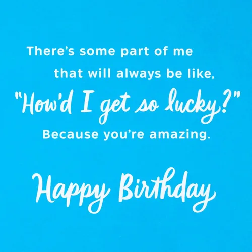 Vista 3 de Tarjeta de cumpleaños de Hallmark para marido, esposa, novio, novia (tan afortunado)