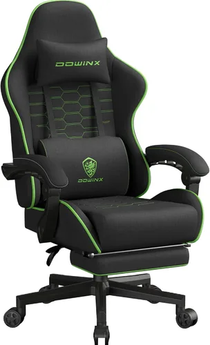 Vista 11 de Dowinx Silla de juegos de tela con cojín de resorte de bolsillo, silla de juegos de masaje con reposacabezas, silla ergonómica para computadora