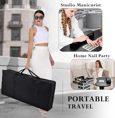 Vista 5 de Faquenc Mesa de manicura plegable para uñas con colector de polvo + estuche de maquillaje 4 en 1 rodante para estilistas móviles, artistas, salón