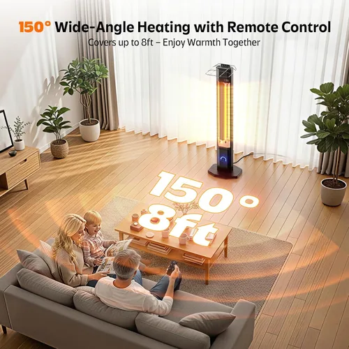 Vista 6 de Calentador eléctrico para patio al aire libre, calentador de torre infrarrojo de 42 pulgadas de 1500 W con 9 ajustes de calor y temporizador de 9