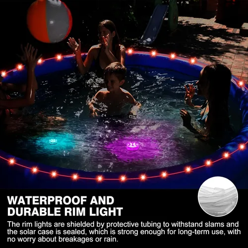 Vista 7 de Luces LED de 39.4 pies para piscinas sobre el suelo, iluminación de borde impermeable para piscinas de 12 pies, 2 paquetes de luces sumergibles