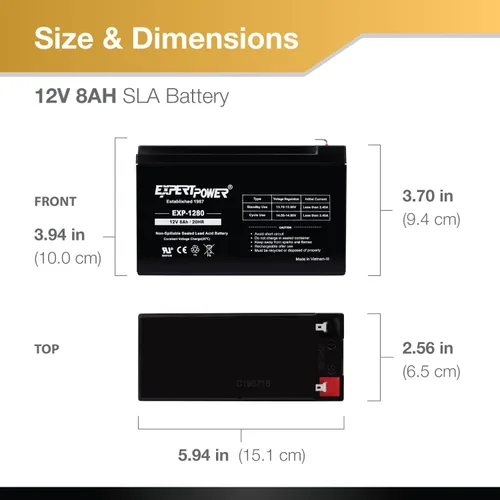 Vista 2 de Baterías de ácido de plomo selladas 12 V 8 Ah ExpertPower