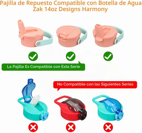 Vista 3 de Popote de repuesto compatible con botella de agua Zak de 14 oz Designs Harmony, paquete de 4 con 1 cepillo (paquete de 6)