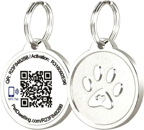 Vista 15 de Pet Dwelling Etiquetas inteligentes de identificación de mascotas QR + NFC para perros, duraderas e impermeables, etiquetas inteligentes