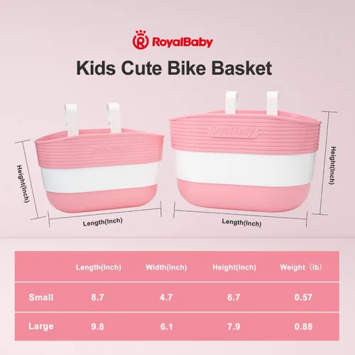 Vista 6 de RoyalBaby Kids Bike Foldable Basket, Grey & Pink, S & M