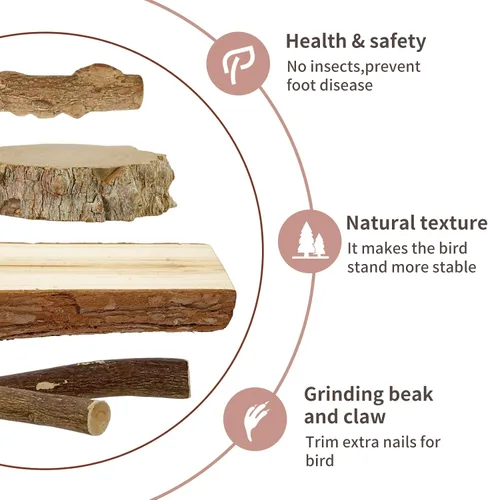 Vista 9 de Perchas para Pájaros, 6 piezas Ramas de Soporte de Madera Natural para Pájaros, Palo de Percha para Pájaros para Masticar, Accesorios de Jaula