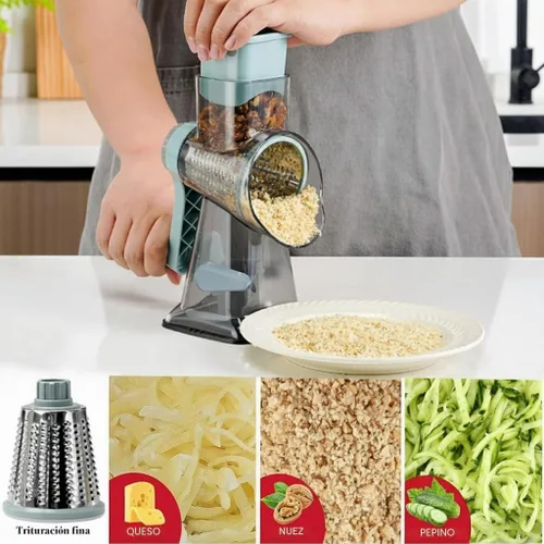 Vista 6 de YOUCZON Rallador Rotativo de Queso Multiusos de Acero Inoxidable - Rallador de Queso con Mango para Rallado sin Esfuerzo de Zanahorias, Papas, Azul