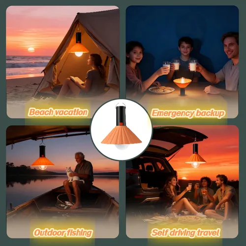 Vista 6 de Luz LED recargable para campamento, 3000 K blanco cálido, 3 modos de brillo, IPX6 impermeable, carga USB-C, gancho desmontable, luz portátil