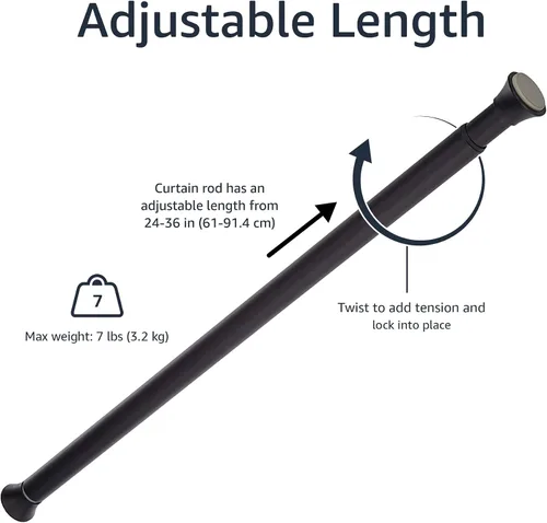 Vista 2 de Amazon Basics Barra de cortina de tensión, ajustable de 24-36 pulgadas de ancho, negro, acabado clásico