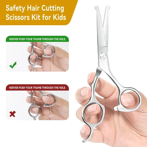 Vista 5 de Tijeras de corte de pelo para niños de 6.1 pulgadas, puntas redondeadas, tijeras profesionales de corte de pelo seguras para bebés, niños, mujeres