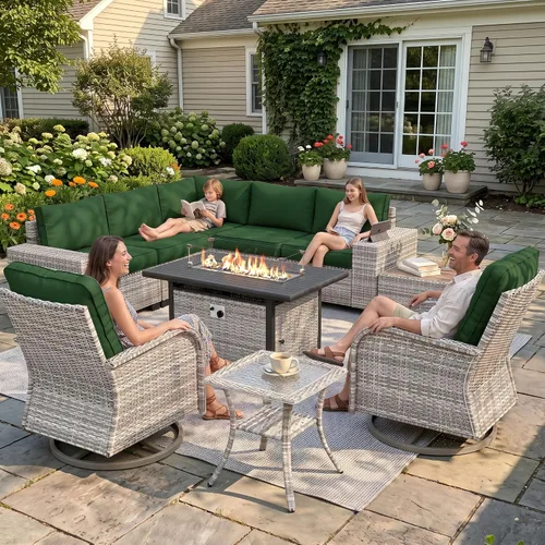 Vista 49 de Muebles de patio al aire libre conjunto PE mimbre ratán al aire libre sofá seccional Gris