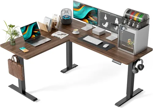 Vista 10 de FEZIBO - Escritorio de pie en forma de L de 63" x 55", altura ajustable, escritorio de computadora de esquina eléctrica de 63 pulgadas, escritorio