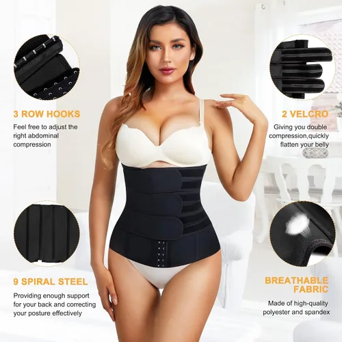 Vista 2 de LMOYAKG Corsé de entrenamiento de cintura para mujer, cinturón recortador, faja deportiva con control de abdomen y huesos de acero