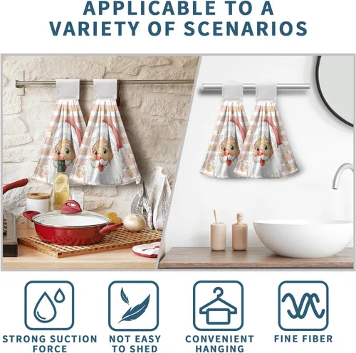 Vista 5 de Toallas de cocina de Papá Noel de Navidad, toallas de mano rosas con lazo para colgar, copos de nieve de invierno, toallas de baño suaves