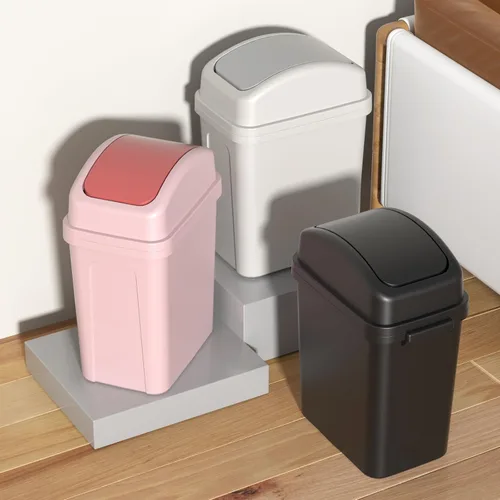 Vista 6 de Zopnny Cubo de basura pequeño de 1.8 galones / 7 L, cubo de basura con tapa oscilante, cubo de basura de plástico con tapa giratoria, color negro