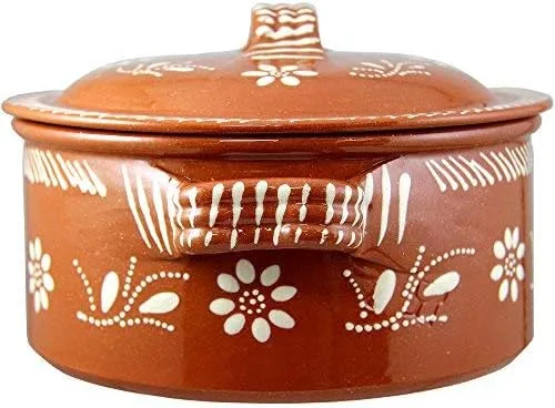 Vista 2 de Cazuela de terracota de arcilla tradicional portuguesa vintage con tapa hecha en Portugal Cazuela (N.2 8 pulgadas de diámetro)