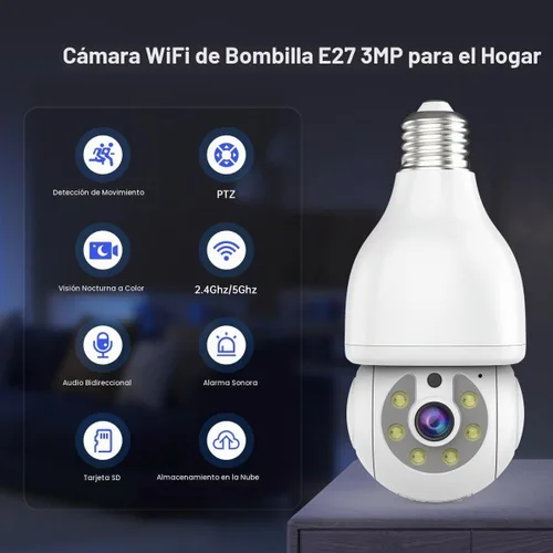 Vista 8 de EVERSECU HD 2K 3.0MP Cámara de seguridad de bombilla inalámbrica con conector de luz E27, seguimiento automático PTZ, audio de dos vías, visión
