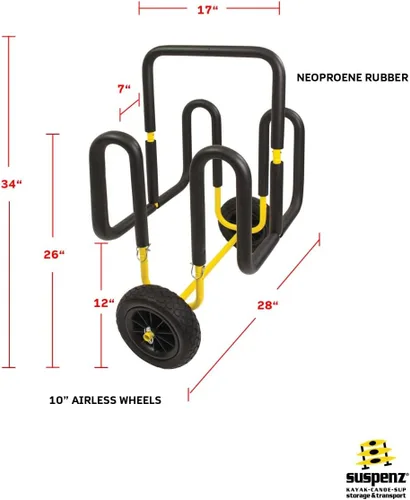 Vista 4 de Suspenz Carrito de transporte doble SUP con ruedas sin aire, transportador/carrito para 2 tablas de remo de pie y tablas de surf, amarillo (22-9934)