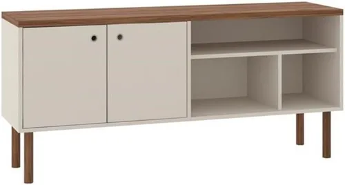 Vista 5 de Manhattan Comfort Windsor - Moderno mueble para TV con estantes multimedia y patas de madera maciza, 53.54 pulgadas, color blanco hueso, naturaleza