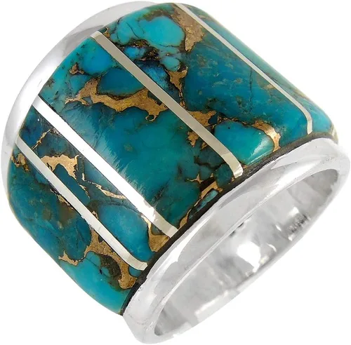 Vista 4 de Anillo de declaración ancha en plata de ley, turquesa auténtica y piedras preciosas (color seleccionado), Metal, multi