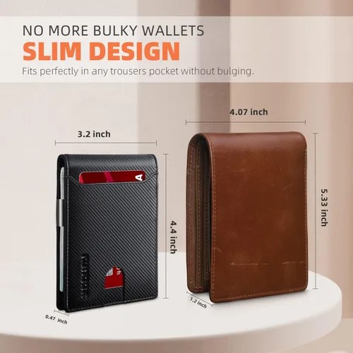 Vista 52 de RUNBOX - Carteras delgadas para hombre, cartera de piel con pinza para el dinero, cartera de bolsillo frontal con bloqueo RFID, tarjetero