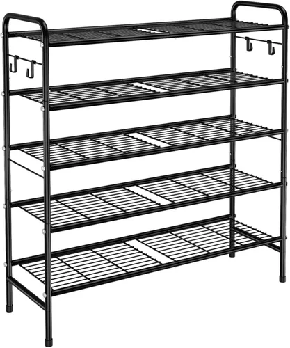Vista 10 de VILICK Zapatero de Metal de 4 Niveles de 33" de Ancho, Organizador de Zapatos Largo, Almacenamiento de Zapatos con 4 Ganchos Laterales, Estante