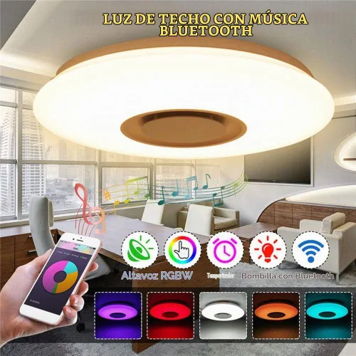Vista 2 de Lámpara de techo con música WiFi mejorada con altavoz Bluetooth y control WiFi inteligente estrella de 15 pulgadas