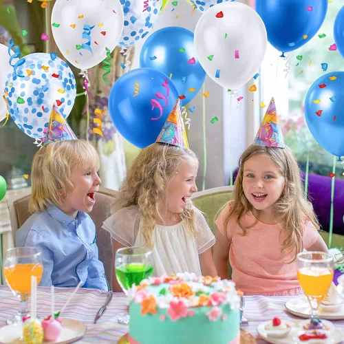 Vista 8 de Ainiv 15 globos de fiesta gruesos azules con cinta y confeti, globos metálicos de látex para baby showers, bodas, graduaciones y cumpleaños