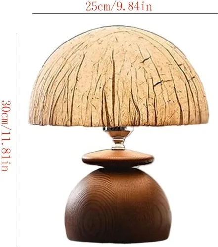 Vista 2 de BGGJJ Lamp for Desk Retro Style Mushroom Table Lamp Bedroom Atmosphere Light Solid Wood Bedside Lamp Desk Lamps for Home Office
