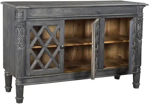 Vista 3 de Carmenita Carlyle - Aparador de 3 puertas de madera maciza con inserciones de vidrio, color gris