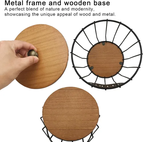 Vista 3 de Soporte redondo para cápsulas de café con tapa y base de madera, cesta de almacenamiento de cápsulas de café de alambre para decoración del hogar