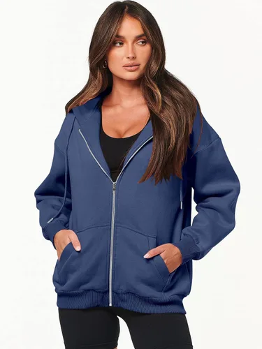 Vista 7 de ANRABESS Sudaderas con capucha y cremallera para mujer, de manga larga, sudaderas de gran tamaño, forro polar Y2K, con bolsillos, ropa de otoño