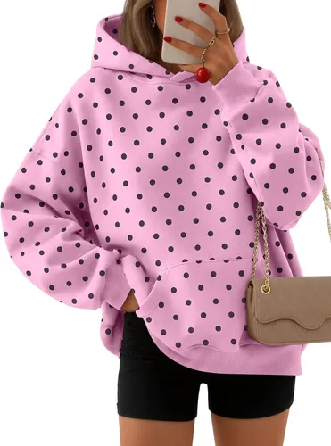 Vista 19 de EFAN Sudaderas con capucha para mujer, suéteres de forro polar cómodos Lunares albaricoques