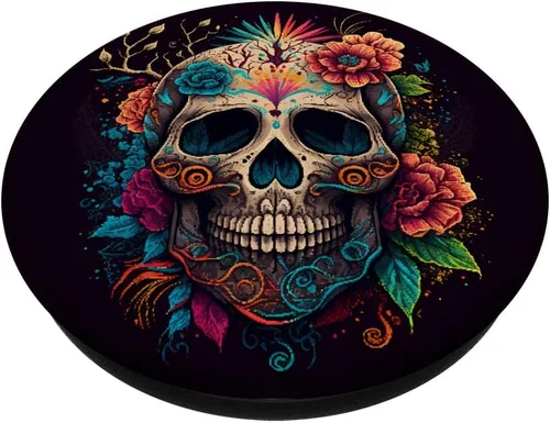Vista 2 de PopSockets de flores de calavera de azúcar intercambiables PopGrip