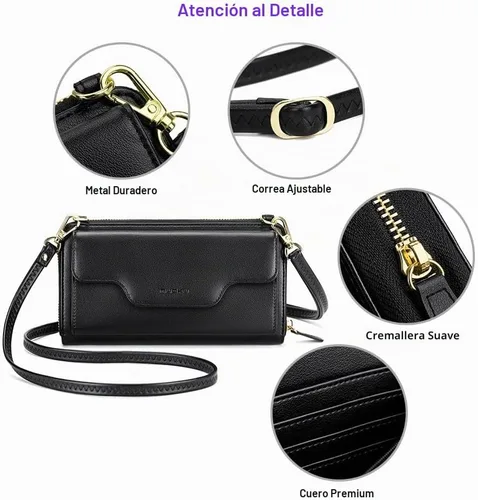 Vista 8 de nuoku Bolso pequeño para mujer, cartera con bloqueo RFID, bolso cruzado con bolsillo para teléfono celular 01 - negro