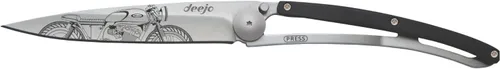 Vista 3 de deejo - Cuchillo de bolsillo plegable 37G con clip para cinturón - Diseño Café Racer, hoja de acero inoxidable de 3.7 pulgadas, mango de madera
