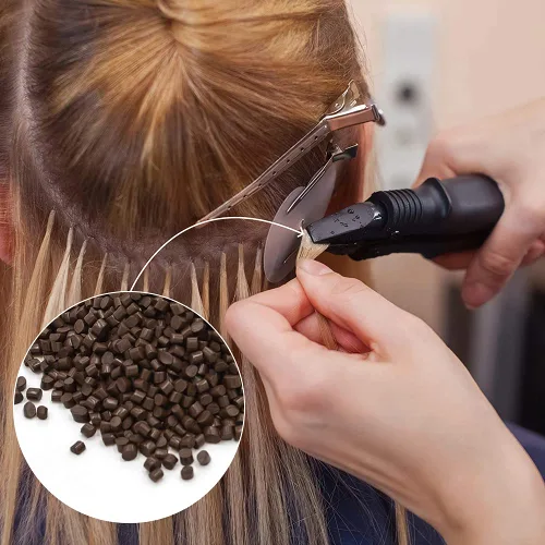 Vista 2 de Pegamento de queratina italiana para cabello adhesivo para uñas de fusión caliente, extensiones de cabello con punta en I, 2.82 oz- marrón