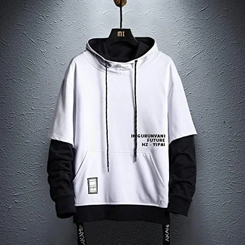 Vista 2 de GURUNVANI Sudadera con capucha de color de contraste para hombre Sudaderas con capucha de patchwork