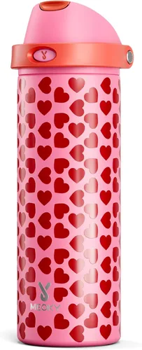 Vista 50 de Botella de agua de 24 onzas para el día de San Valentín: Botella de agua de acero inoxidable Meoky con popote y tapa de boquilla, a prueba de fugas