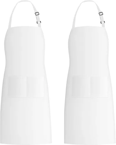 Vista 9 de Xornis Paquete de 2 delantales ajustables con 2 bolsillos para mujeres y hombres, cocinero, cocinero, color negro