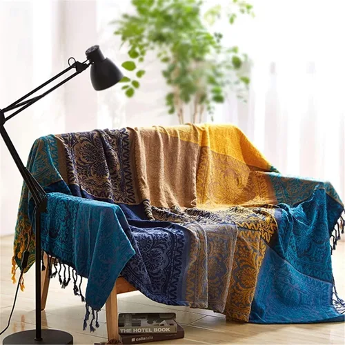 Vista 14 de Manta Boho, Manta de Chenilla Jacquard con Borlas para Cama Sofá Silla Suave, Borlas con Flecos Bohemias (Negro, S:60x75)