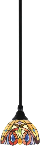 Vista 128 de Toltec Lighting Tallo Colgado Mini colgante, acabado de cobre negro, 3.5" cuadrado humo burbuja vidrio