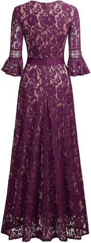 Vista 7 de MISSMAY - Vestido largo formal con mangas de campana, hecho totalmente en encaje, estilo vintage, para mujer