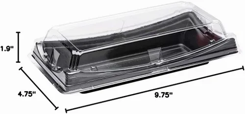 Vista 4 de Restaurantware-Roku - Bandejas de sushi de 9.75 x 4.75 pulgadas, 100 recipientes desechables para sushi con tapas, recipientes largos para llevar