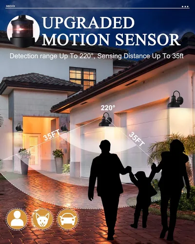 Vista 6 de Lámpara de pared para exteriores con sensor de movimiento de 7 pulgadas, IP65, color negro 1 pack black 7-inch barn light with 3 modes, 220-degree