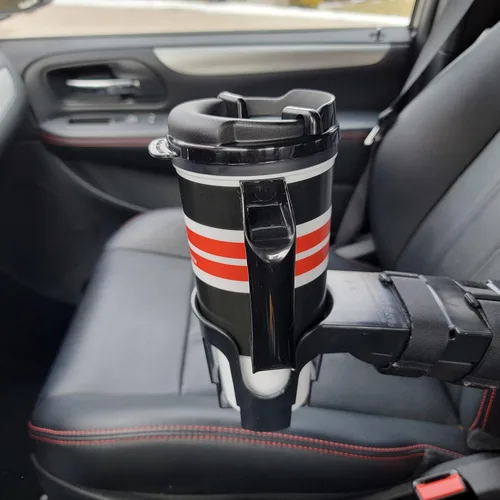 Vista 4 de Taza de viaje – Taza de bebida reutilizable aislada (24 onzas), negro, rojo y blanco