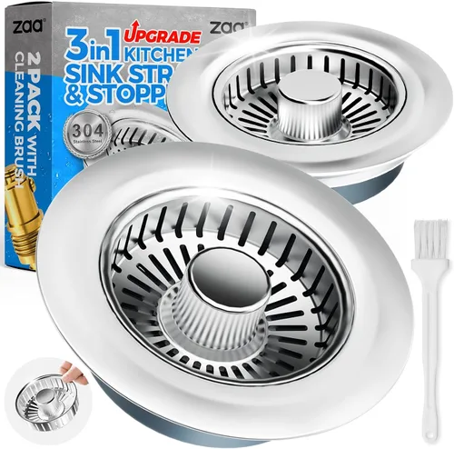 Vista 9 de zaa Colador de drenaje para fregadero, tapón 3 en 1 para fregadero de cocina, tapón de drenaje de cocina de acero inoxidable y cubierta con colador