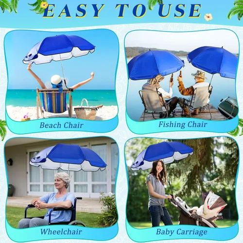 Vista 5 de Buryeah Paraguas automático para silla con abrazadera universal de 44 pulgadas, UPF 50+, abrazadera portátil en silla de playa, sombrilla ajustable
