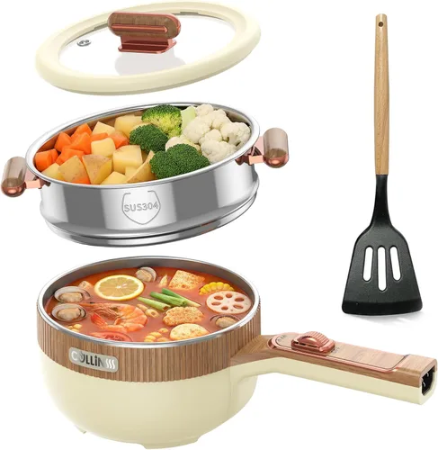 Vista 10 de Olla eléctrica, olla eléctrica portátil de 1.5 L, sartén multifuncional para sopa de filete de ramen con potencia ajustable para dormitorio, hogar